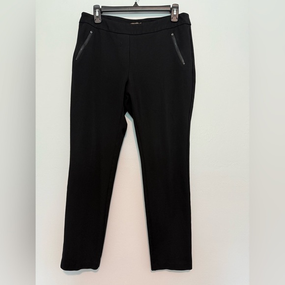 J. McLaughlin Ponte Pull On Ankle Pants Womens 10 Black Zip Front Pockets - Picture 1 of 6